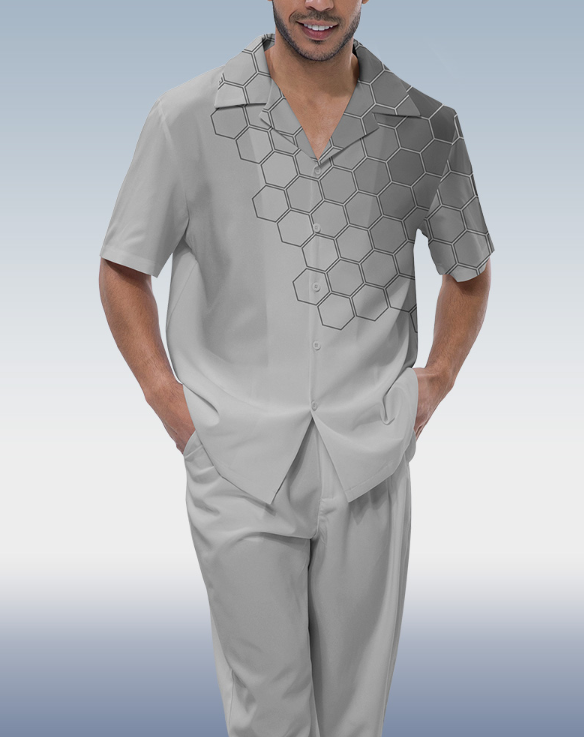 Suitmens Geometric Short Sleeve Walking Shirt for Men