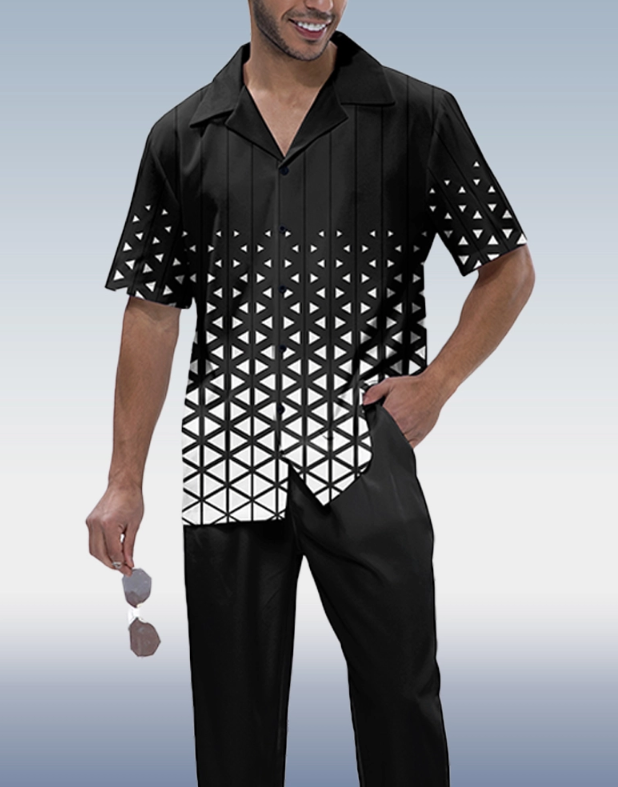 Short Sleeve Walking Suit with Black Cross Design