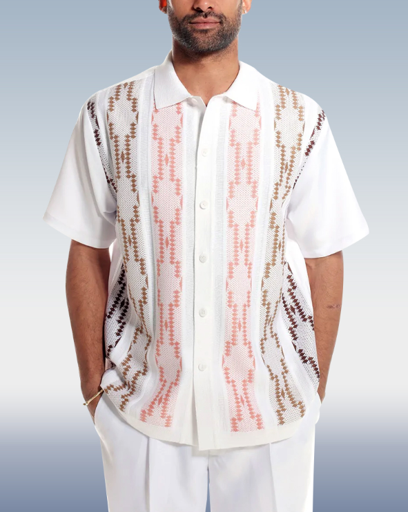 Short Sleeve Walking Pants with Colorblock Print, Two-Piece Design