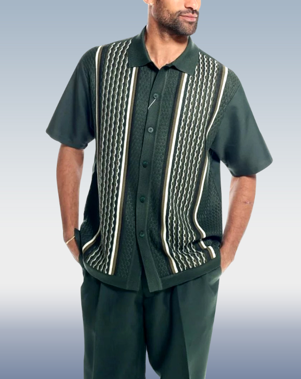 Men&#039;s 2-Piece Walking Suit: Short Sleeve in Green Color