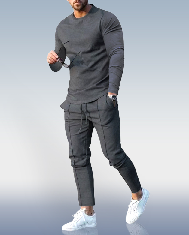 Men&#039;s Dark grey Crew Neck Casual Sports Suit