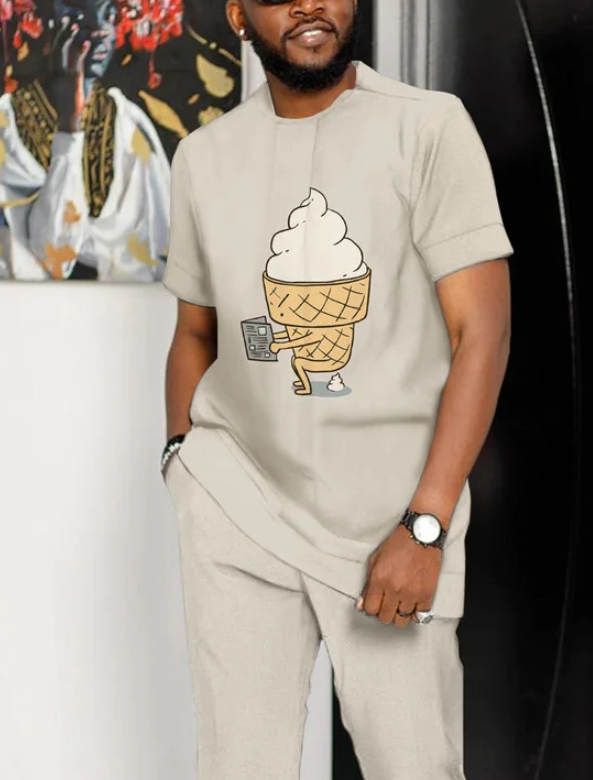 Suitmens Men&#039;s Fun Ice Cream Short Sleeve Athletic Walking Suit -239