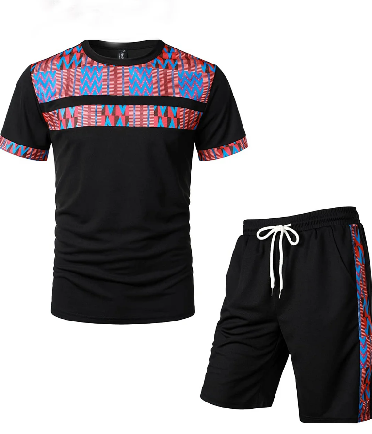 Men&#039;s Printed Colorblock T-Shirt and Shorts