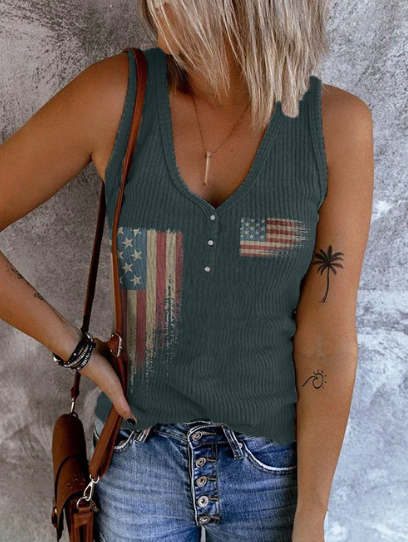 Women&#039;s Casual Button Collar Printed Tank Top