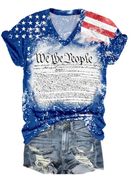 Women&#039;s Independence Day We The People 1776 Flag Print V-Neck