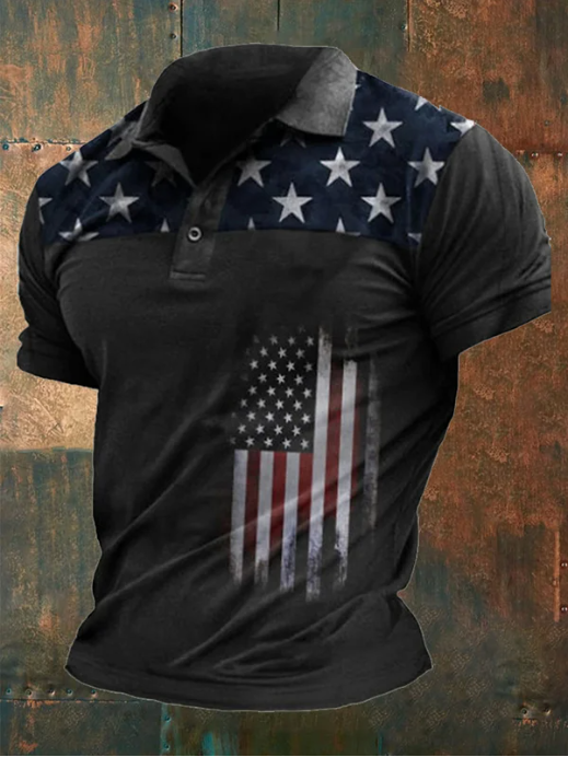 Men&#039;s Casual Flag Print Polo Shirt