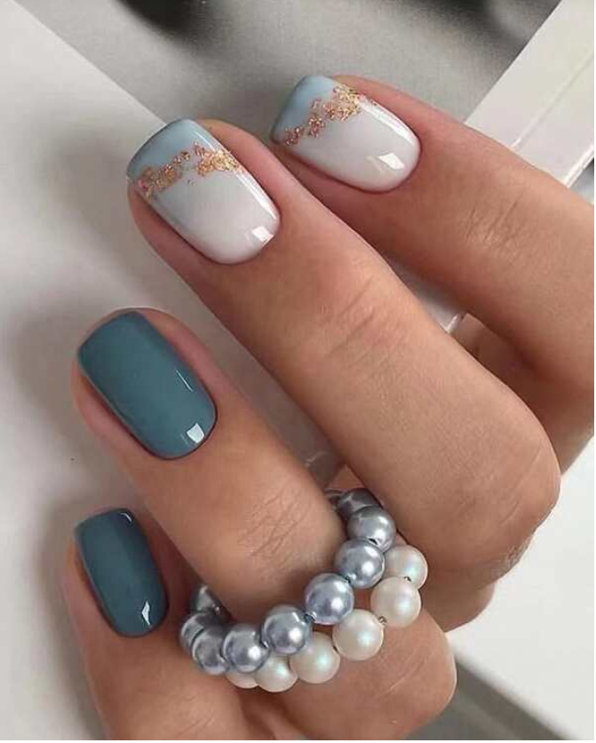 Marketplace  Transform Your Nails with 24pcs Short Square Turquoise Ombre Glitter Marble Print Fake Nail &amp; 1sheet Tape &amp; 1pc Nail File