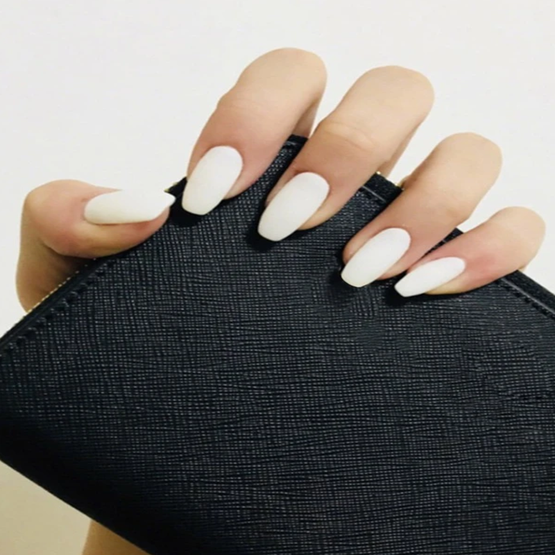 Get Glamorous with 24pcs Medium Coffin White Matte Pure Color Fake Nail &amp; 1pc Nail File &amp; 1sheet Tape