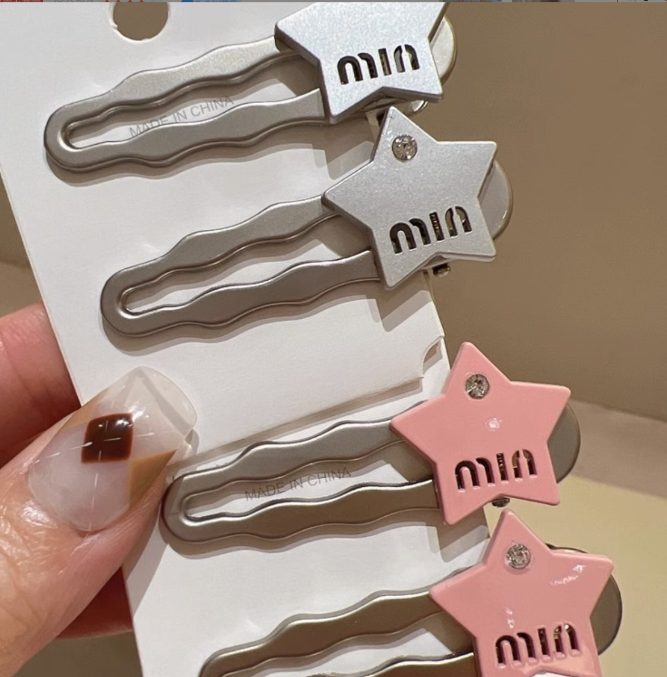 Sweet Cool Metal Pink Star Duckbill Clip Bangs Clip Matte Silver Premium Feeling Side Clip Hair Clips Hair Cards Hair Accessories Female