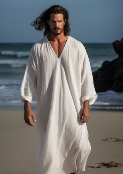 White Men Linen Solid Long Caftan