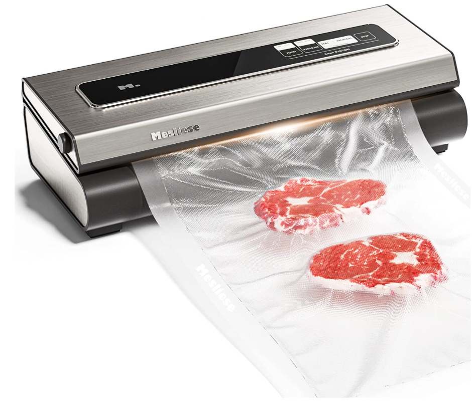 Mesliese Vacuum Sealer Machine Powerful 90Kpa Precision 6-in-1 Compact Food Preservation System Built-in Cutter, Include 2 Bag Rolls &amp; 5 Pre-cut B