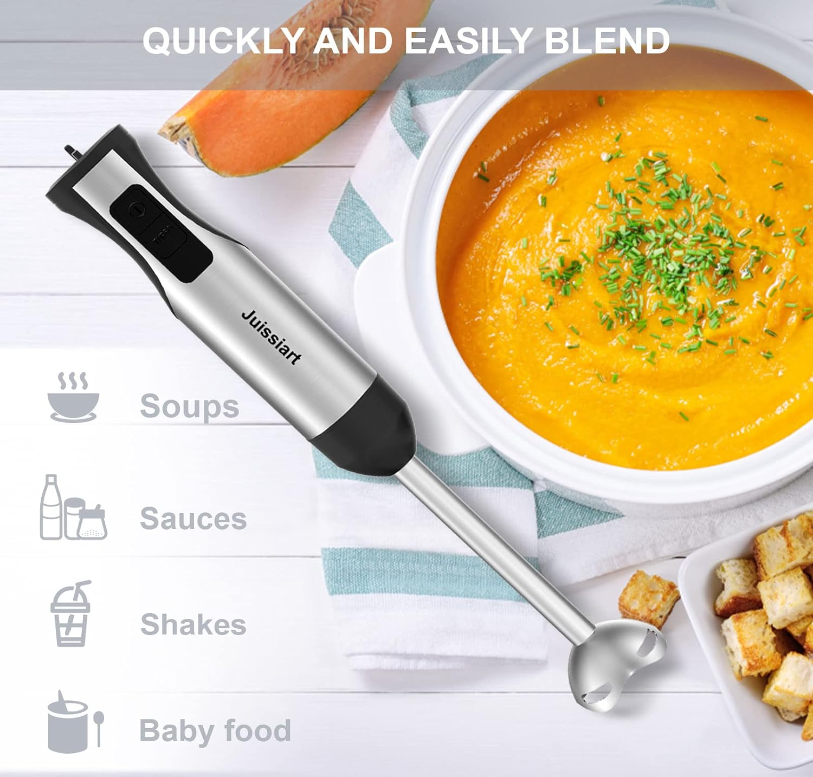 Immersion Hand Blender,5 in1 Emulsion Blender 800W 20 Speed, 500ML Chopper, 600ML Beaker, Stainless Steel Whisk and Milk Frother for Smoothie, Baby Fo