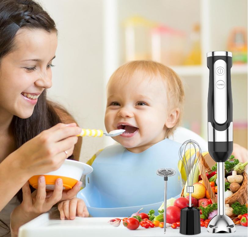 LINKChef Immersion Blender Handheld, Reinforced 800 Watt 5 Speed Turbo Immersion Blender, Hand Blender for Shakes and Smoothies, 304 Stainless Steel w