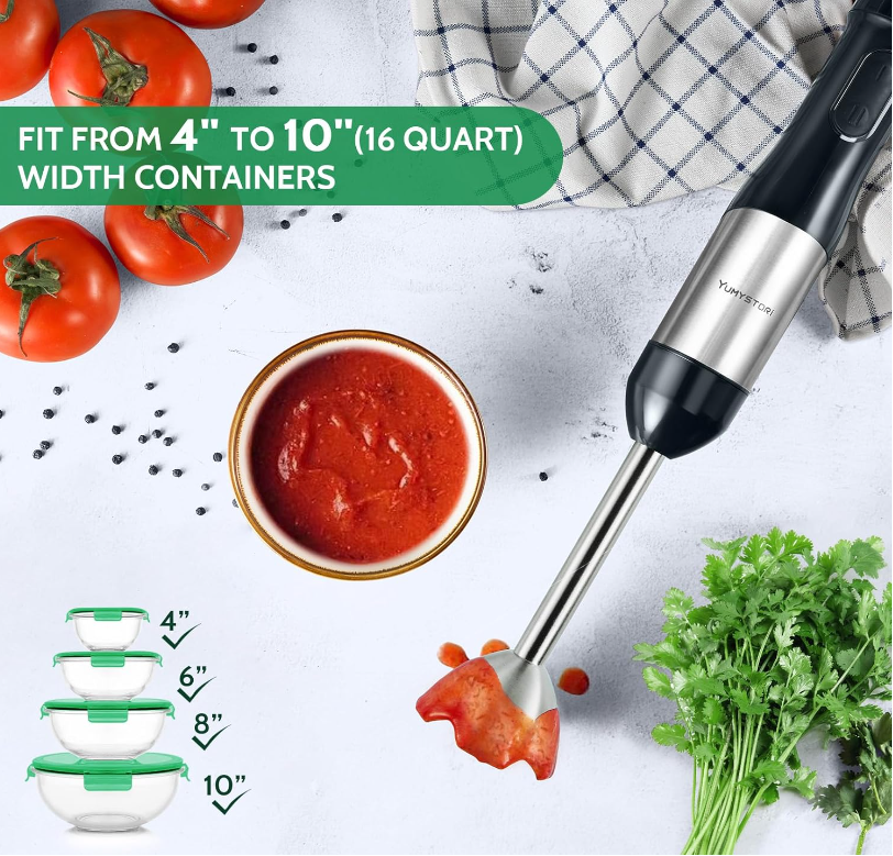 Yumystori Immersion Blender 7 in 1 Hand Blender Ice Crush 800W, 20 Speed Immersion Blender Handheld with Ice Crush Blade,Egg Whisk,Milk Frother,500ml