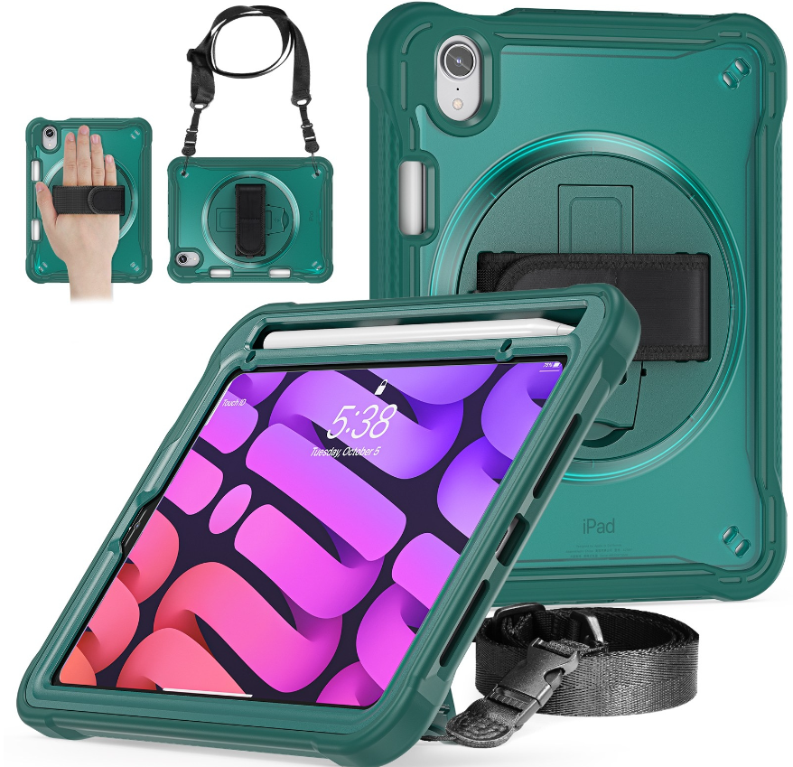 For iPad mini 6 Popeye A Tablet Case with Neck Strap and Bracelet (Dark Night Green)