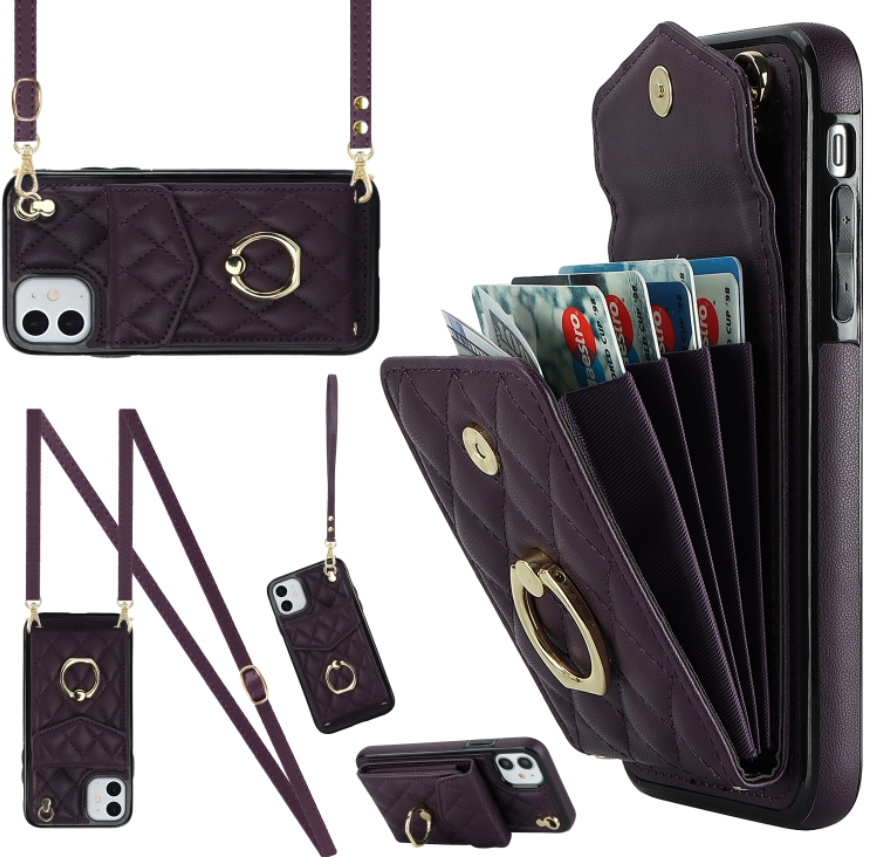 For iPhone 11 Crossbody Small Fragrance Organizer Card Case (Deep Purple)