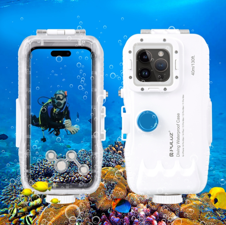 PULUZ waterproof case PC+Glass case 40m waterproof One-way valve vacuum (Colour: white)