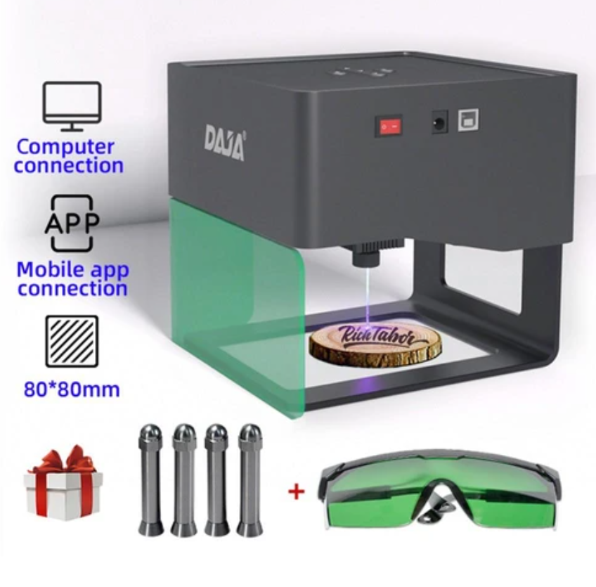 DAJA DJ6 3W Mini Laser Engraver with Heightened Columns Goggles, APP Control, 80mm*80mm