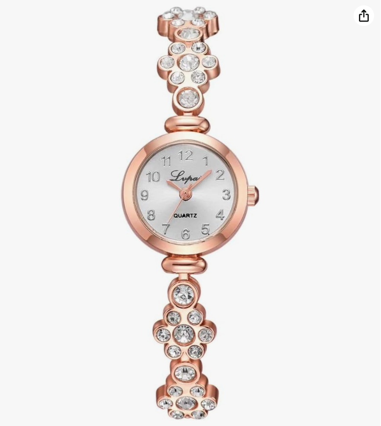 Women&#039;s Gold Quartz Watch Strap With Stones And Flower