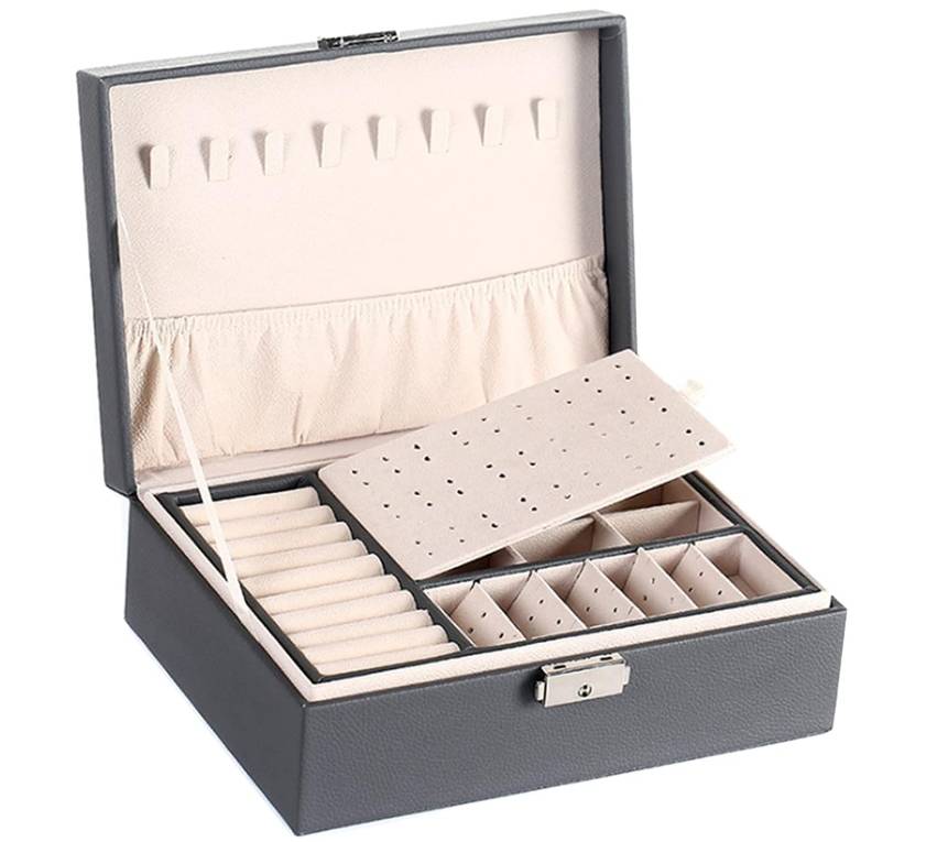 KKcare Multifunctional Jewelry Box Casket PU Leather Double Layer Large Capacity Jewelry Organizer Storage Case for Rings Earrings Necklace