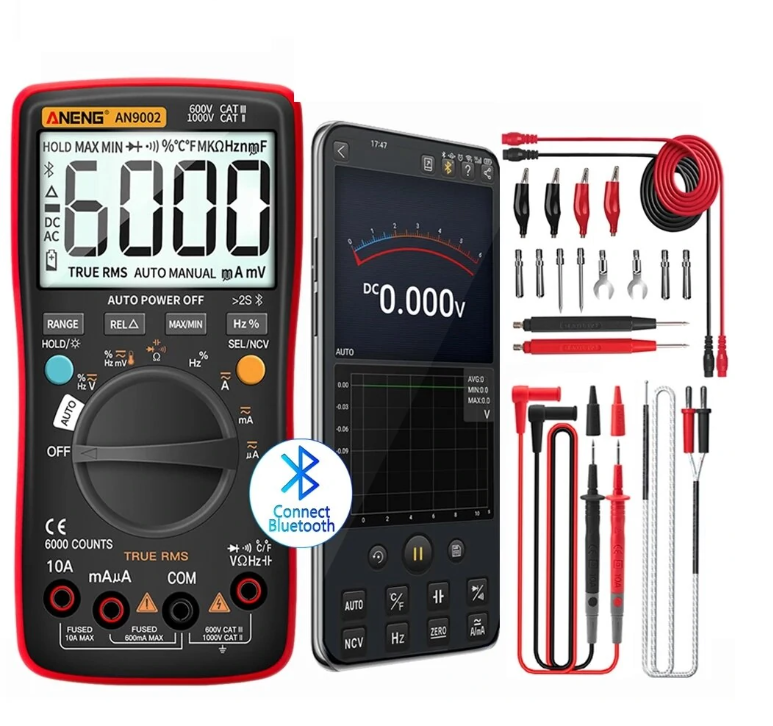 ANENG AN9002 Bluetooth Digital Multimeter 6000 Counts Professional MultimetroTrue RMS AC/DC Current Voltage Tester Auto-Range - Advanced model