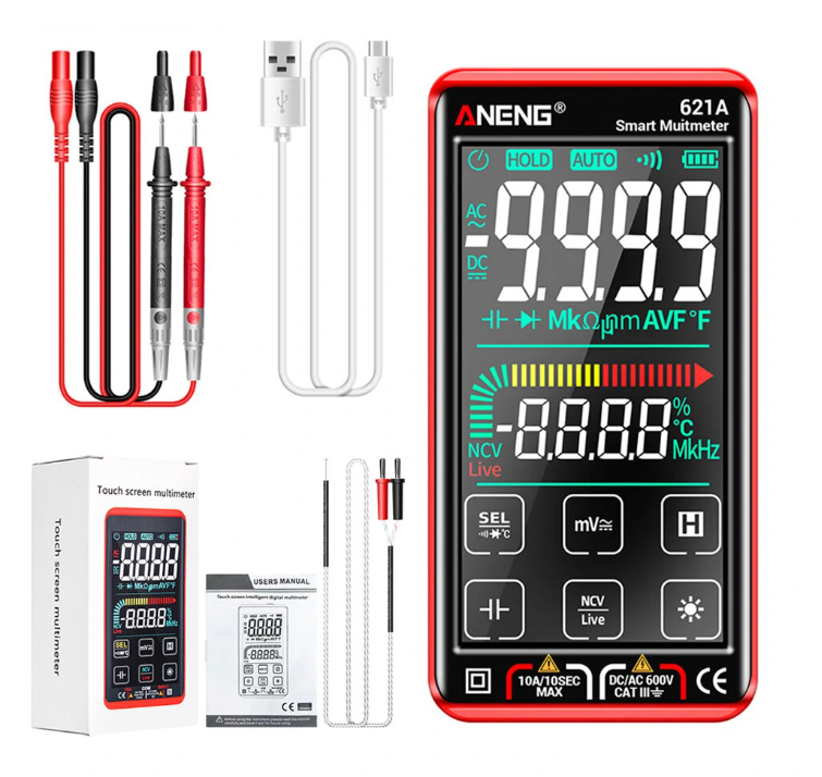 ANENG 621A 9999 Counts Auto Range Full-screen Touch Smart Digital Multimeter Rechargeable DC/AC Voltage Current Tester Meter