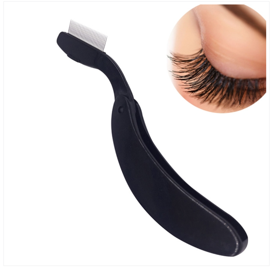 Eyelash folding Comb Eyelash separator Mascara Lift Curl Metal Brush Makeup Tool (pink)