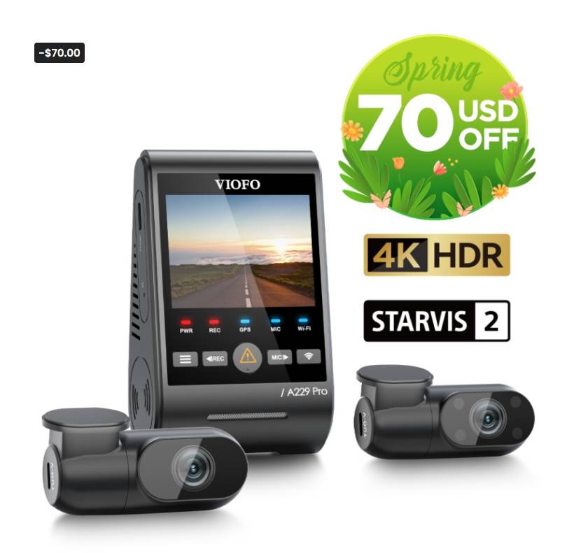 VIOFO A229 PRO 3CH 4K+2K+1080P HDR 3 CHANNELS CAR DASH CAMERA WITH SONY STARVIS 2 SENSORS FOR LYFT TAXI RIDESHARING DRIVERS