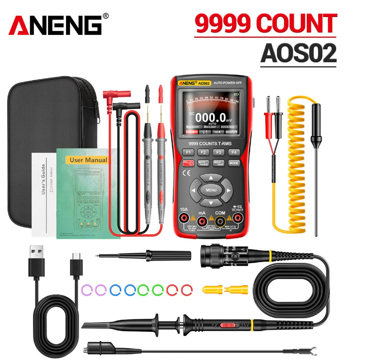 ANENG AOS02 9999 Counts Digital Professional Oscilloscope Multimeter 48M/S 10MHZ PC Waveform Data Storage True RMS Tranistor