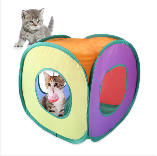 B18210 Square Cat Tunnel Collapsible Cat Tunnel (Rainbow)