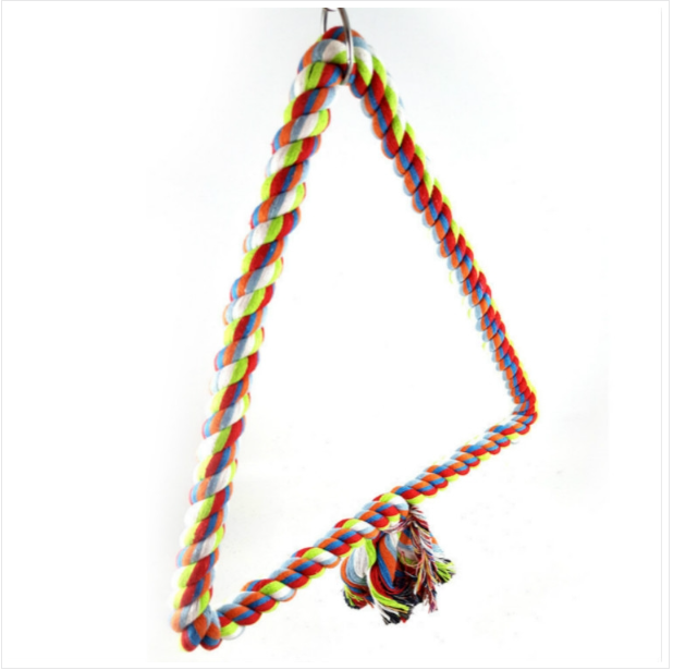 Colored cotton rope bird perched climbing and grinding beak triangle cotton rope swing toy