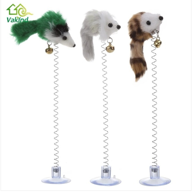 3PCS Fun cat elastic toy Fake Mouse with suction cup base Cat scratching toy Pet Cat Products (random color)