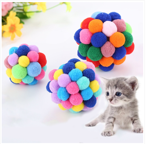 3 colorful handmade bell elastic ball pet toys