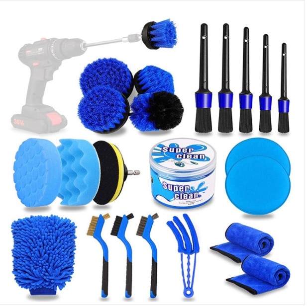 24-piece WRS-CS29 Car Wash Brush set Automotive interior slit cleaning drill brush head