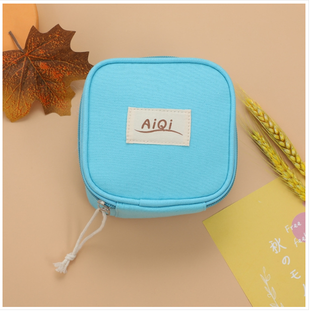 AiQi portable canvas sanitary napkin storage bag Multi-functional lipstick makeup bag