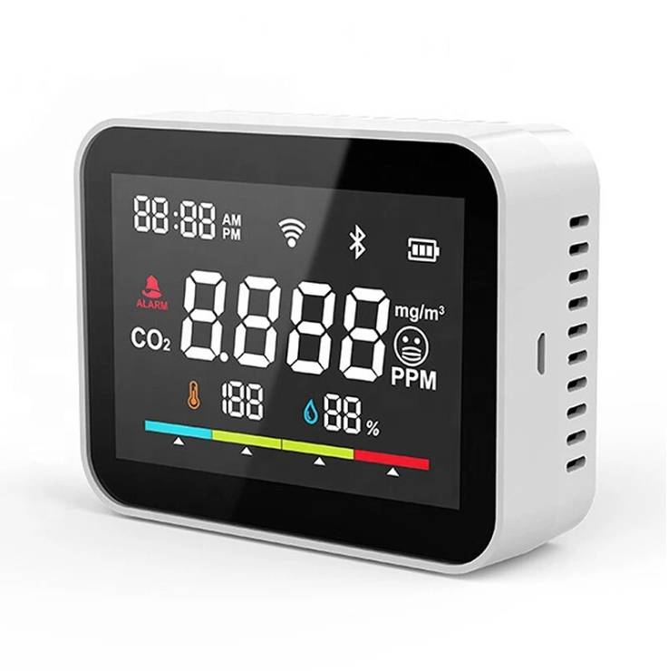 RSH Tuya WiFi Smart CO2 detector Monitor Carbon Dioxide Detector CO2 Meter Indoor Smart Home Greenhouse Air Humiture Sensor Monitor Work with Alexa Go