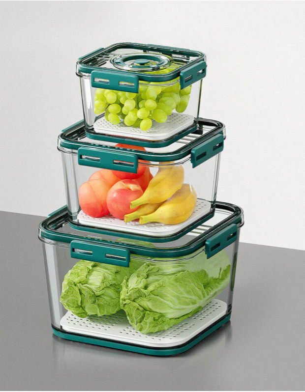 Superior Food Storage Container for fridge with Freshness Timer Lid &amp; Drain Tray
