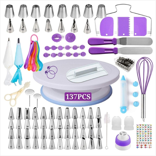 137-in-1 cake turntable set decorating tip decorating bag baking tools