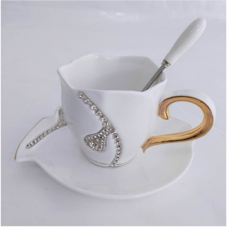 Diamond Design Coffee cup Creative Gift Couple teacup 3D diamond-encrusted porcelain cup