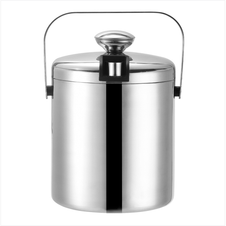 304 Stainless steel Ice bucket Double hollow bar beer red wine bucket with ice clamp capacity: 1.3L