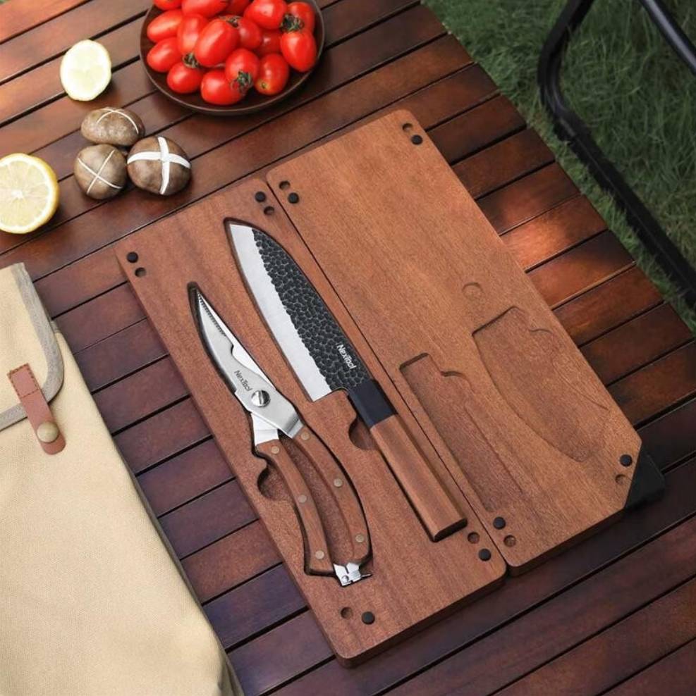 Nextool Camp solid wood cutting board knife and scissors combination