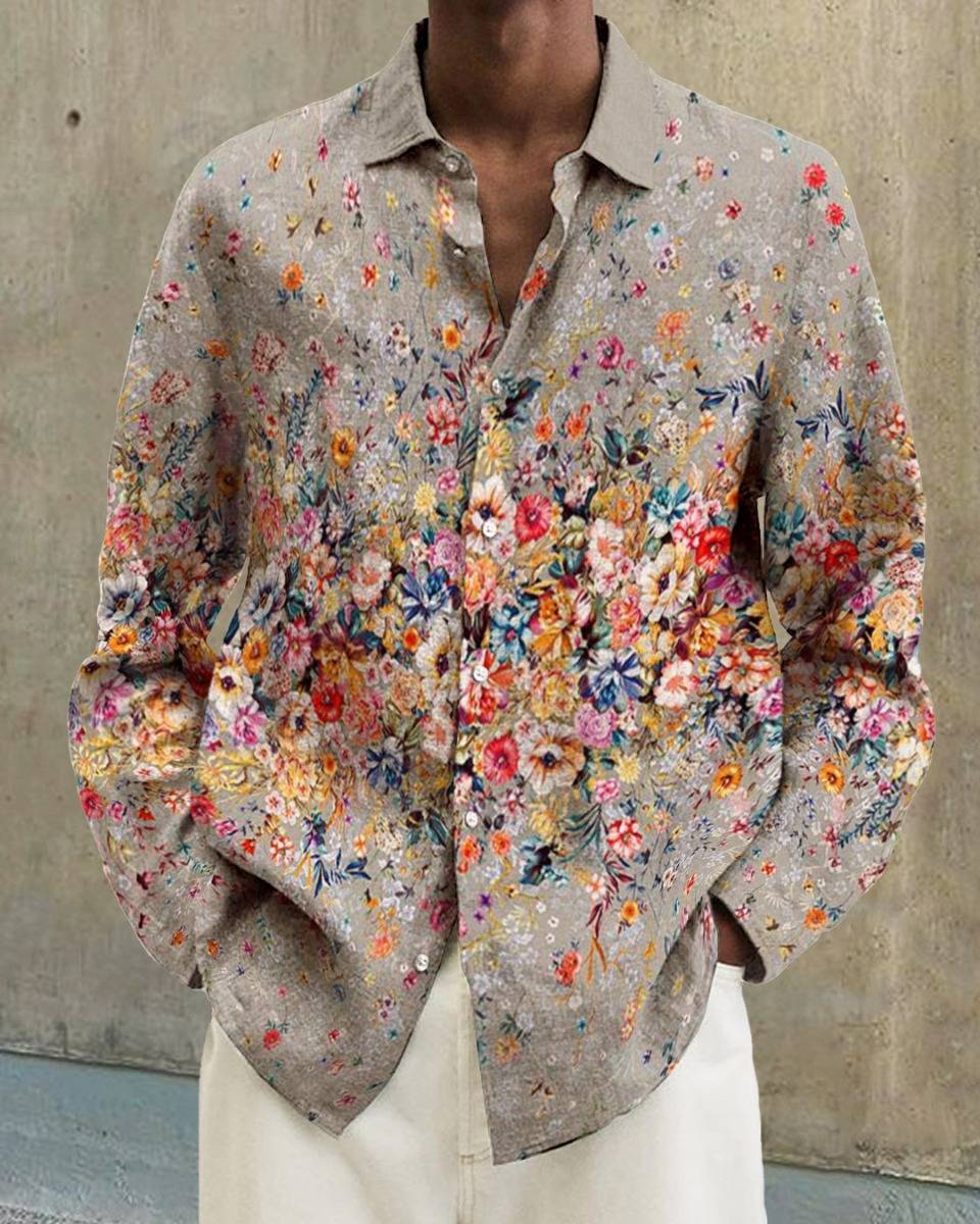 Men&#039;s cotton&amp;linen long-sleeved fashion casual shirt 146c