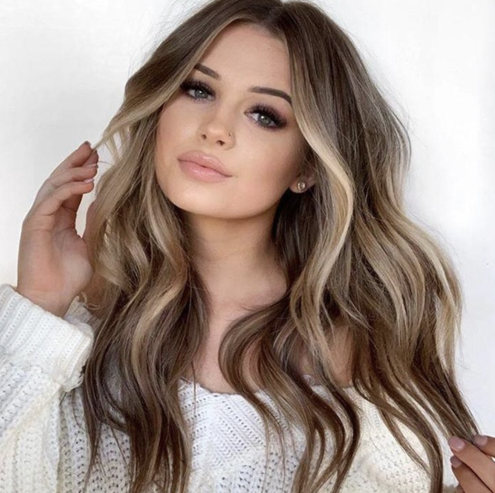 A557 Women&#039;s Medium Split Large Wave Linen Brown Mixed Color Long Roll Wig