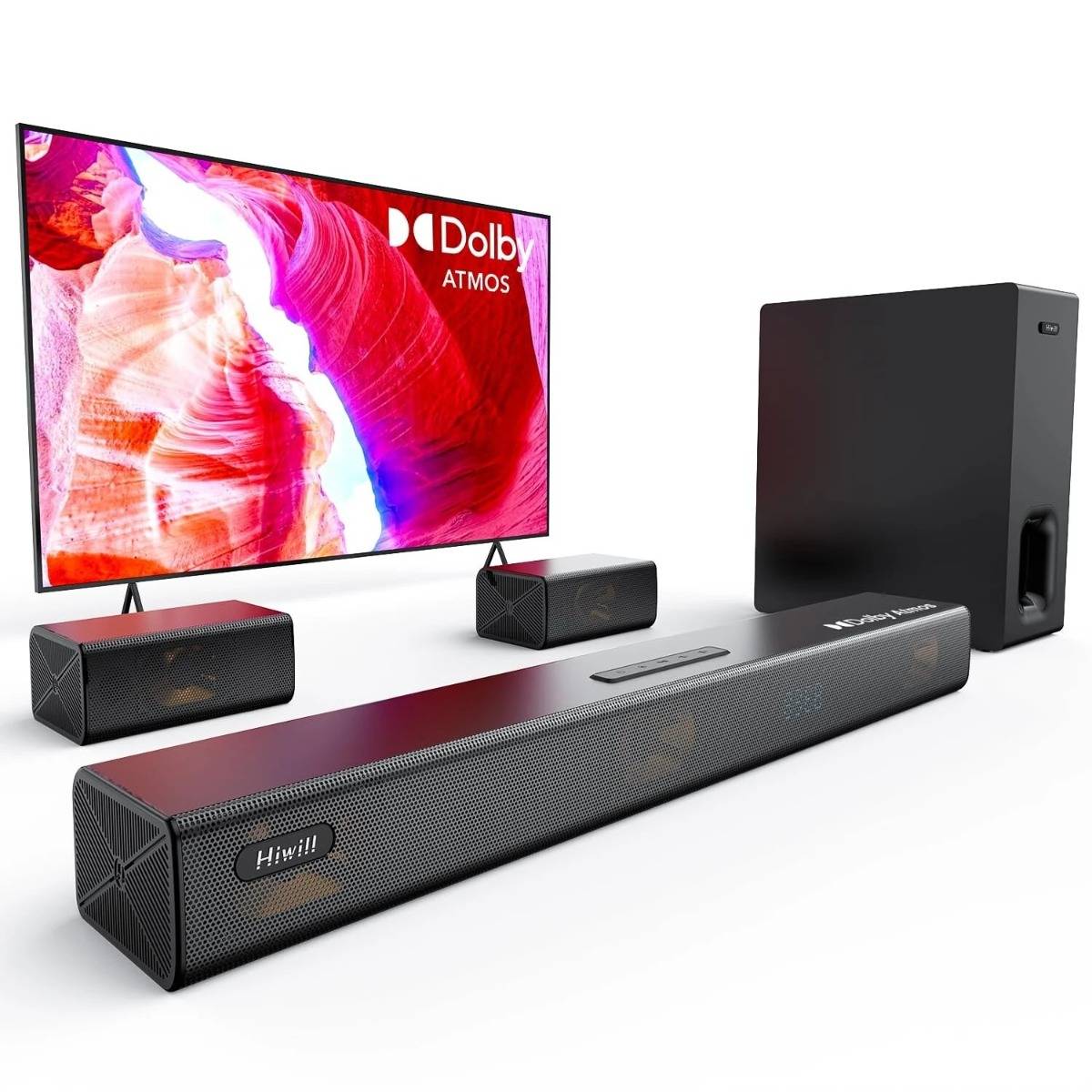 Hiwill A51 PRO Dolby Atmos Soundbar 420W 5.1CH Surround Sound System with 9 Drivers HarmonicX Sound Processing 3D Surround Sound Smart Cinema Home The