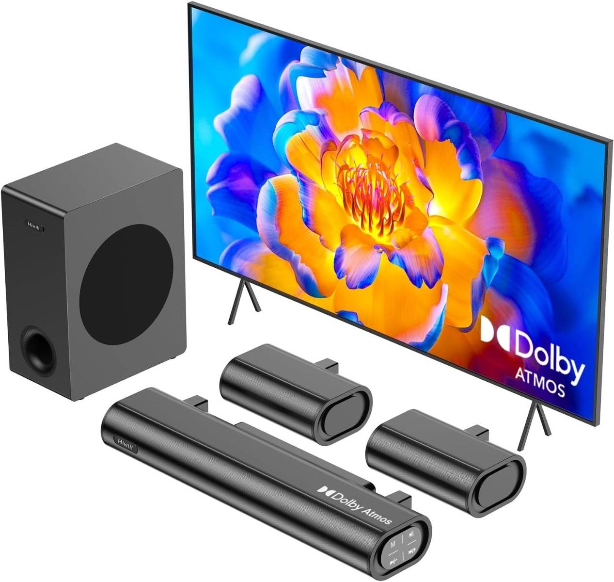 Hiwill Dolby Atmos 5.1CH Sound Bar for Smart TV, w/5.25'' Subwoofer & 2 Rear Speakers Wired Surround Sound System, 380W Peak Power, Comp