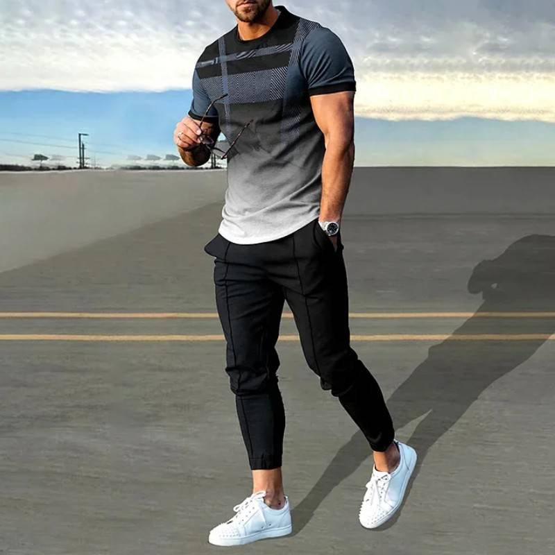 Gradient Plaid Printed T-Shirt And Pants Co-Ord