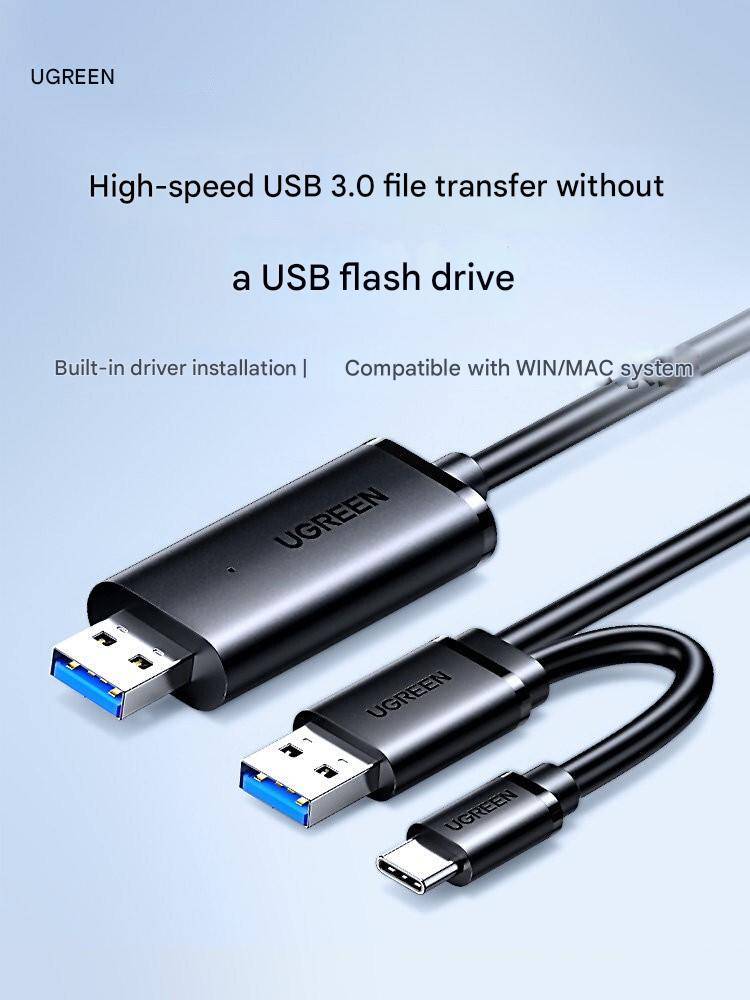 UGREEN USB 3.0 data transfer cable (male to male) for sharing data between computers, laptops, desktops, keyboards, and mice; dual-head USB connection