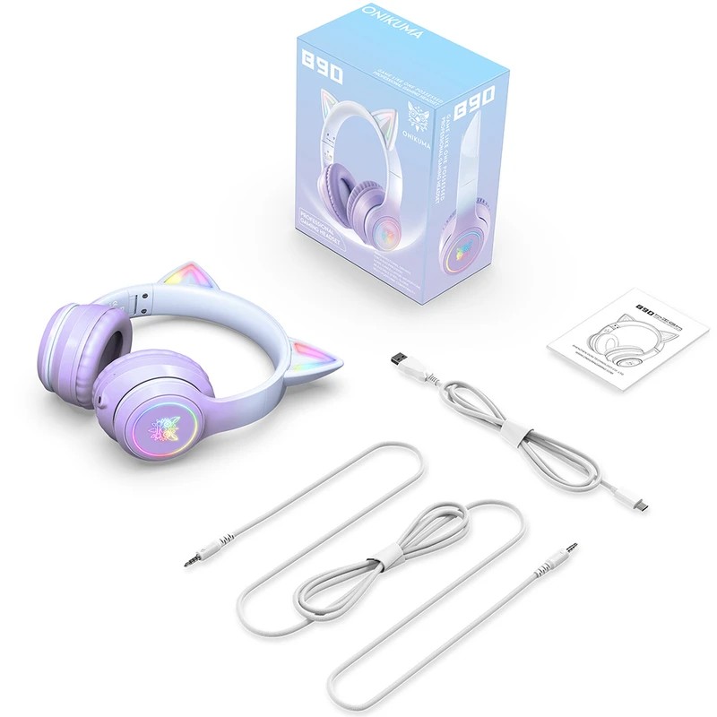 [EU Direct] ONIKUMA B90 Cat Ear Wireless Bluetooth Headphones, RGB Lights, HD Microphone