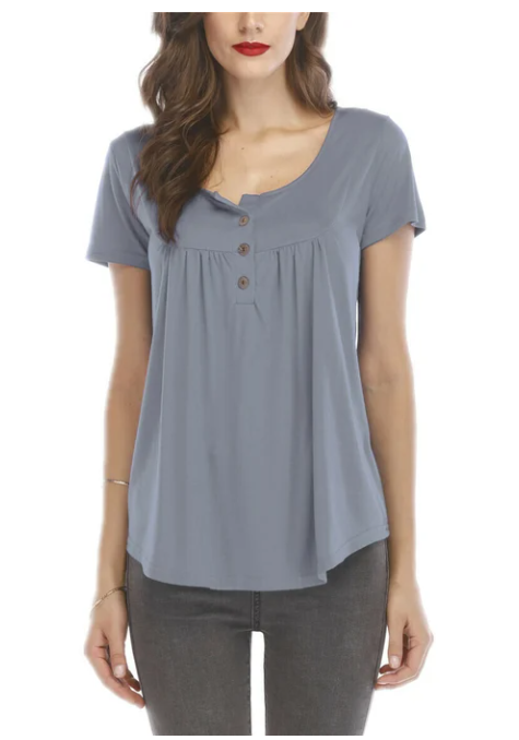 Women&#039;s pleated button loose short-sleeved T-shirt