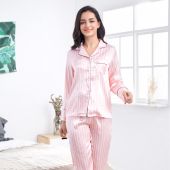 Simulation silk pajamas female 2022 new striped leisure home wear Korean version of the thin section of the long-sleeved long pants suit can be worn outside